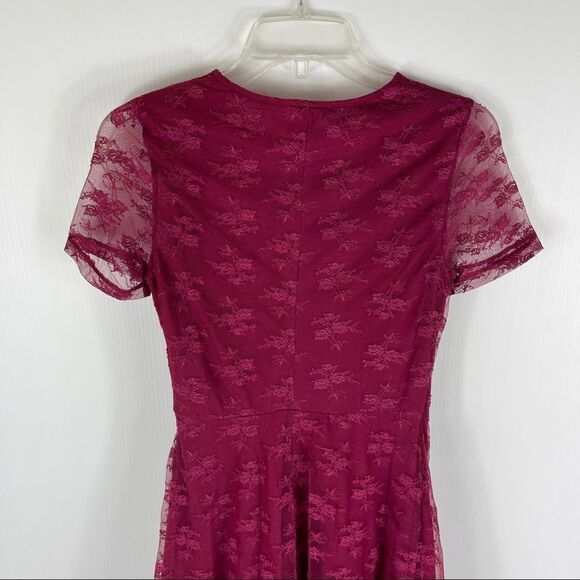 Divided Lace Dress Fit & Flare Burgundy Short Sleeves Lined Stretch Women's 4 - Picture 6 of 11